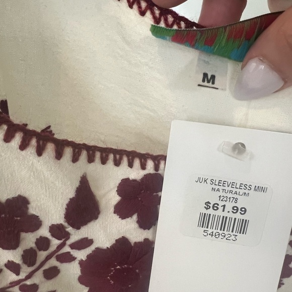 Nativa Midi Mexican Dress Cream and Maroon Size M NWT - Picture 3 of 5